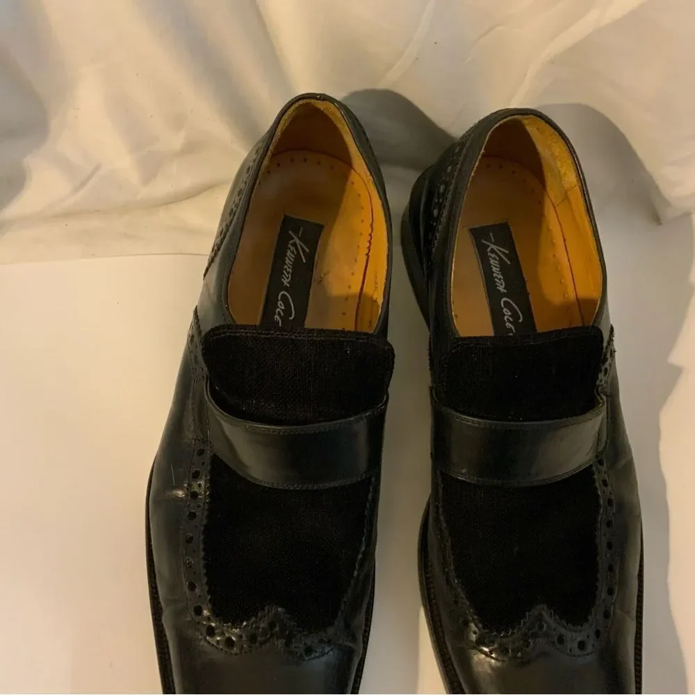 Kenneth Cole Size 9 M Black  Leather Slip On Wingtip Loafer Dress Mens Shoes